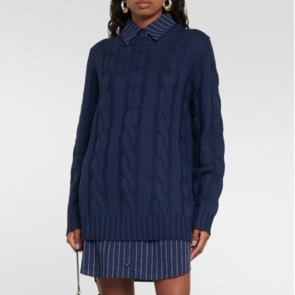 Staud Aldrin Wool Cable Knit Shirting Combo Mini Ladies Dress XL - Picture 1 of 9